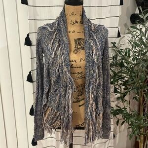 Flying tomato, Boho style blue and tan fringe cardigan sweater ￼